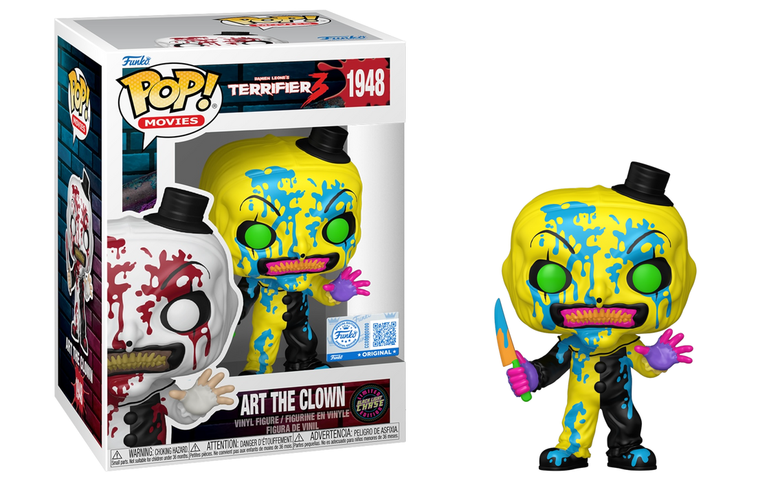Funko POP! Movies: Terrifier 3 - Art The Clown (Entertainment Earth/Funko Sticker)(Blacklight CHASE)(Damaged Box) [B] #1948