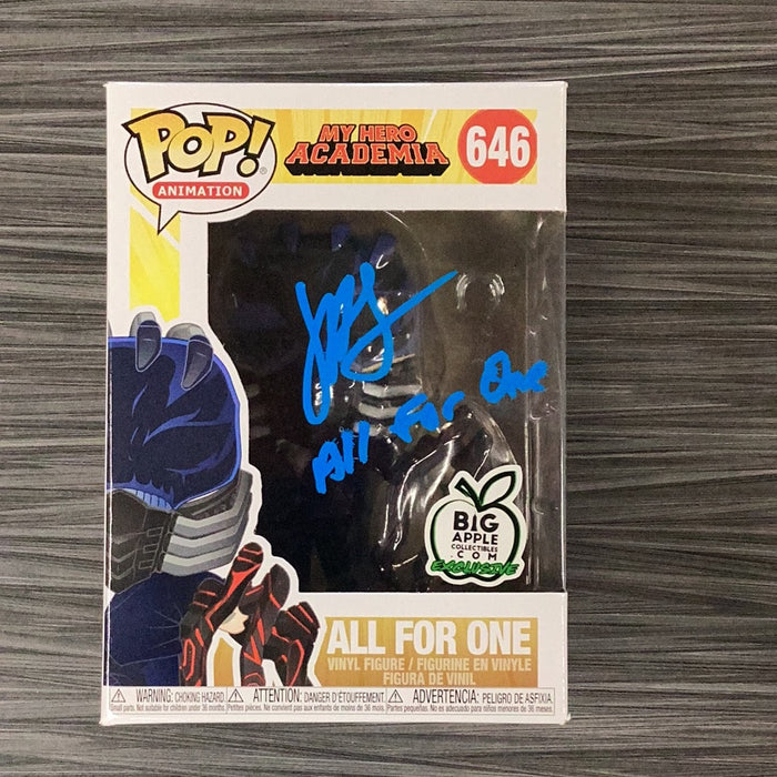 Funko POP! Animation: My Hero Academia - All For One (Big Apple Collectibles)(Signed/John Swasey/JSA)(Damaged Box) #646