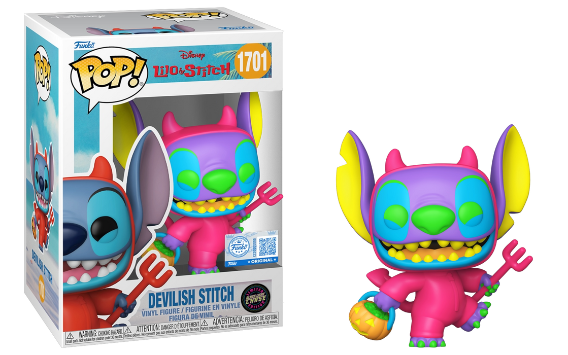 Funko POP! Disney: Lilo & Stitch - Devilish Stitch [Blacklight] (Entertainment Earth/Funko Sticker)(CHASE)(Damaged Box) #1701