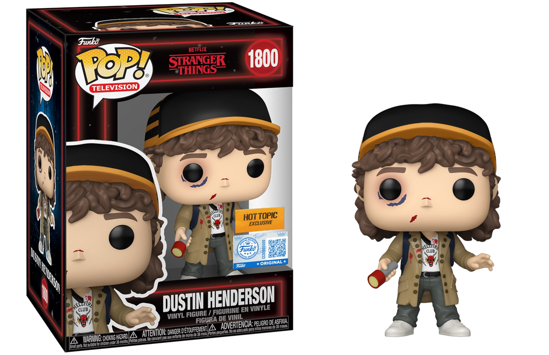 Funko POP! Television: Stranger Things - Dustin Henderson [Battle Damaged] (Hot Topic/Funko Sticker)(Damaged Box) #1800