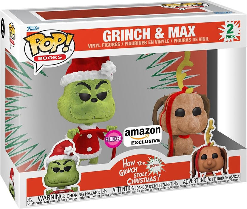 Funko POP! Books: How The Grinch Stole Christmas! - Grinch & Max (Flocked)(Amazon)(Damaged Box) [2-Pack]