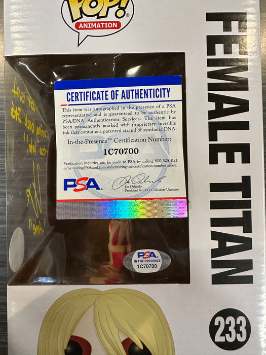 Funko POP! Animation: Attack on Titan - Female Titan (Signed/Lauren Landa/PSA)(OG Collectibles)(Damaged Box) #233