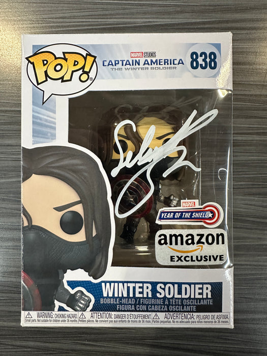 Funko POP! Marvel: Captain America The Winter Soldier - Winter Soldier [Shield](Amazon)(Signed/Sebastian Stan/Swau)(Damaged Box) #838