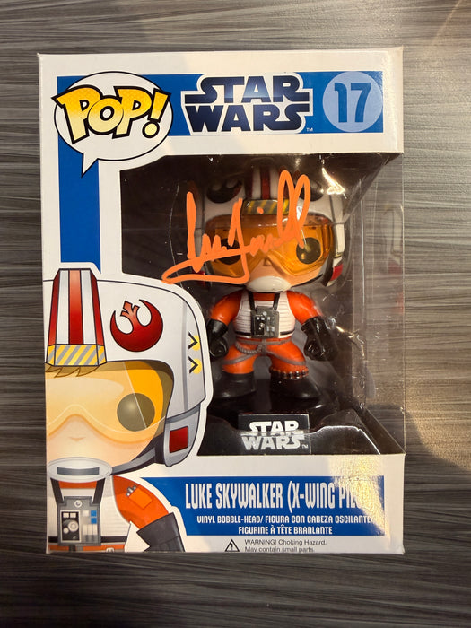 Funko POP! Star Wars: Luke Skywalker [X-Wing Pilot][Blue Box/Small Font] (Signed/Mark Hamill/JSA)(Damaged Box) #17