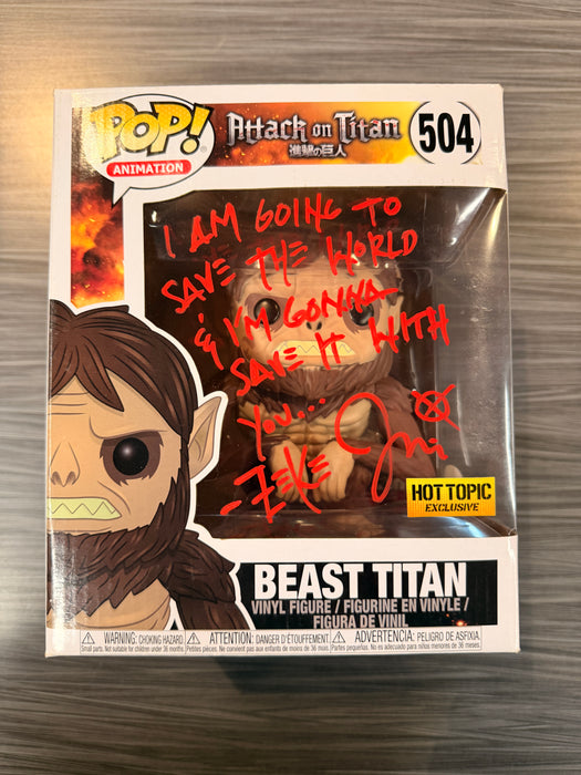 Funko POP! Animation: Attack on Titan - Beast Titan (Hot Topic)(Signed/Jason Liebrecht/JSA)(Damaged Box) #504
