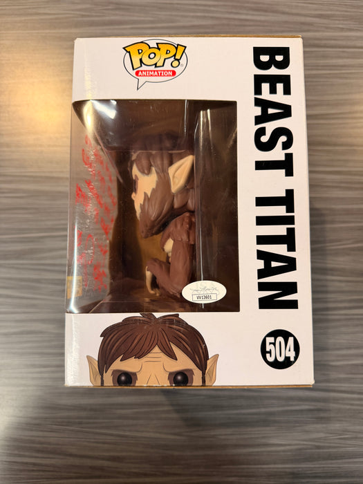 Funko POP! Animation: Attack on Titan - Beast Titan (Hot Topic)(Signed/Jason Liebrecht/JSA)(Damaged Box) #504