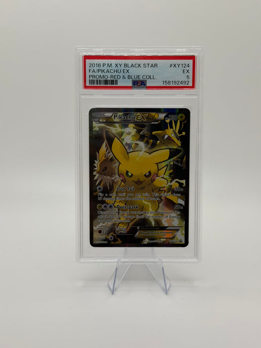 2016 POKEMON XY BLACK STAR Pikachu EX #XY124 Promo Red & Blue Coll. [EX PSA 5]
