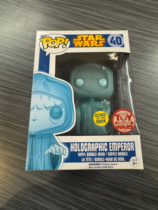 Funko POP! Star Wars: Holographic Emperor (GiTD)(Toy Wars Exclusive)(Damaged Box) #40