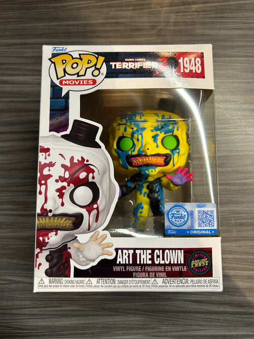Funko POP! Movies: Terrifier 3 - Art The Clown (Entertainment Earth/Funko Sticker)(Blacklight CHASE)(Damaged Box) [A] #1948