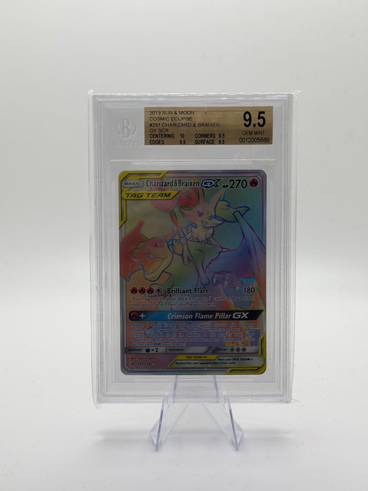 2019 POKEMON SUN & MOON COSMIC ECLIPSE Charizard & Braixen GX #251 [BGS 9.5 GEM MINT]