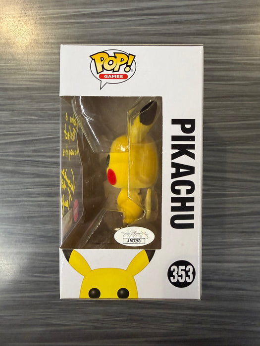 Funko POP! Games: Pokemon - Pikachu (Flocked)(Gamestop)(Signed/Veronica Taylor/JSA)(Damaged Box) #353