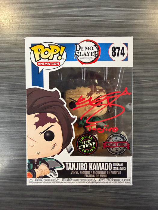 Funko POP! Animation: Demon Slayer - Tanjiro Kamado [Hinokami Kagura Dance](GiTD)(CHASE)(Special Edition)(Signed/Zach Aguilar/PSA)(Damaged Box) #874
