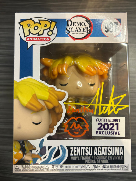 Funko POP! Animation: Demon Slayer - Zenitsu Agatsuma (2021 Funimation)(Signed/Aleks Le/JSA)(Damaged Box*) #987