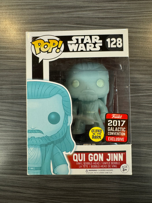 Funko POP! Star Wars: Qui Gon Jinn (GITD)(2017 Galactic Convention)(Damaged Box) #128