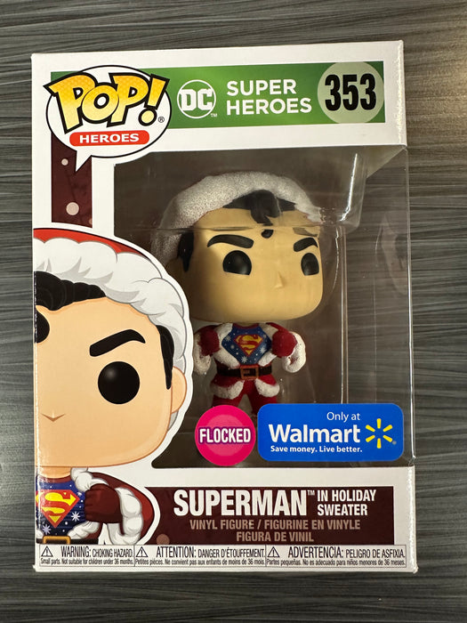 Funko POP! Heroes: DC Super Heroes - Superman In Holiday Sweater (Walmart)(Flocked)(Damaged Box) #353