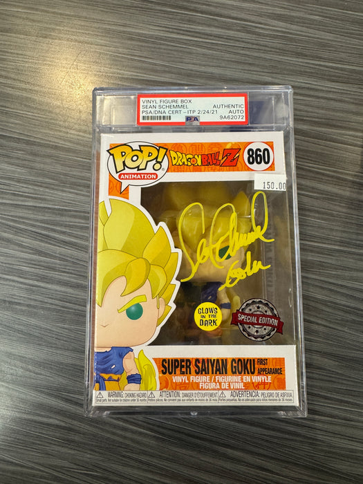 Funko POP! Animation: Dragon Ball Z - Super Saiyan Goku First Appearance (GiTD)(Special Edition)(Signed/PSA Encapsulated/Sean Schemmel) #860