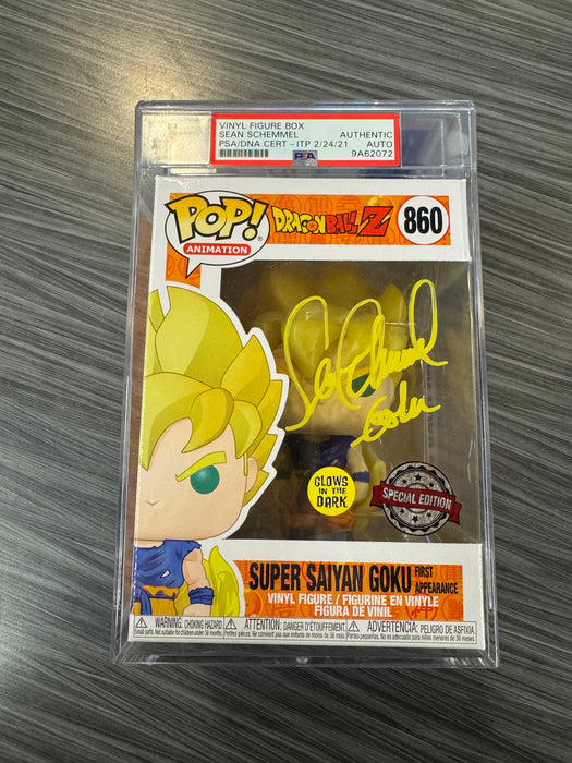 Funko POP! Animation: Dragon Ball Z - Super Saiyan Goku First Appearance (GiTD)(Special Edition)(Signed/PSA Encapsulated/Sean Schemmel) #860