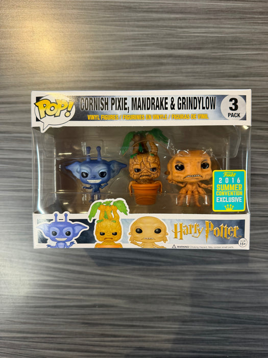 Funko POP! Harry Potter: Cornish Pixie, Mandrake & Grindylow [3 Pack](2016 Summer Convention)(Damaged Box)