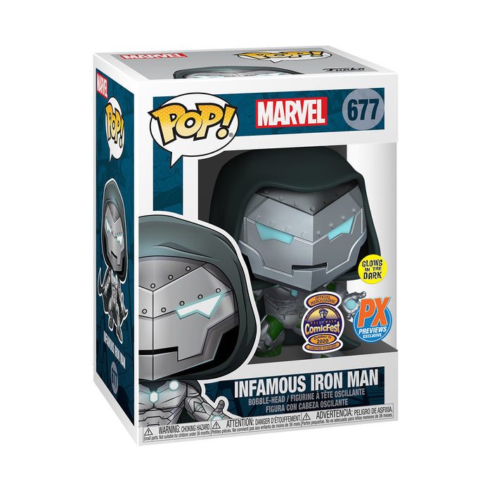 Funko POP! Marvel: Infamous Iron Man (GiTD)(2020ComicFest)(PX Previews)(Damaged Box) #677