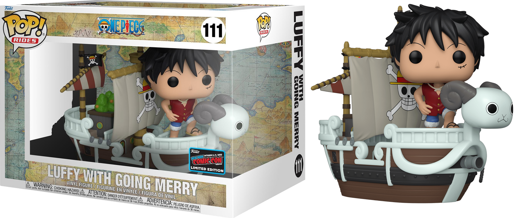 Funko POP Rides! One Piece: Luffy with Going Merry (2022 NYCC)(Broken Flag)(Damaged Box) #111