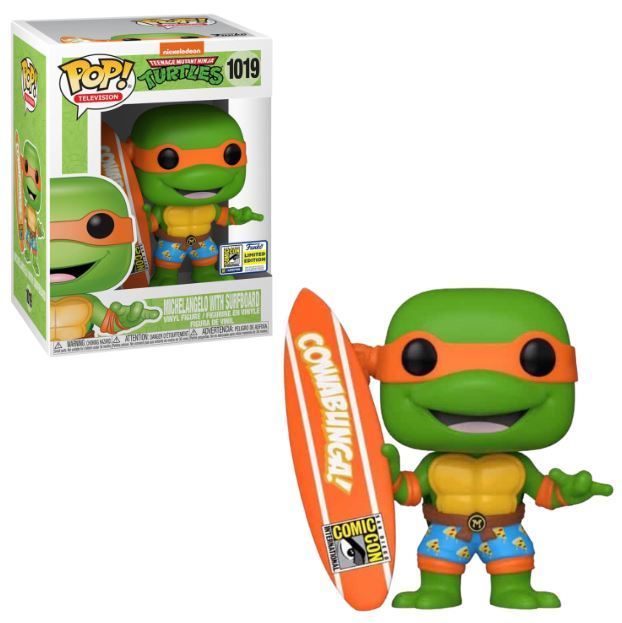 Funko POP! Television: Teenage Mutant Ninja Turtles - Michelangelo w/ Surfboard (2020 SDCC)(Damaged Box) #1019