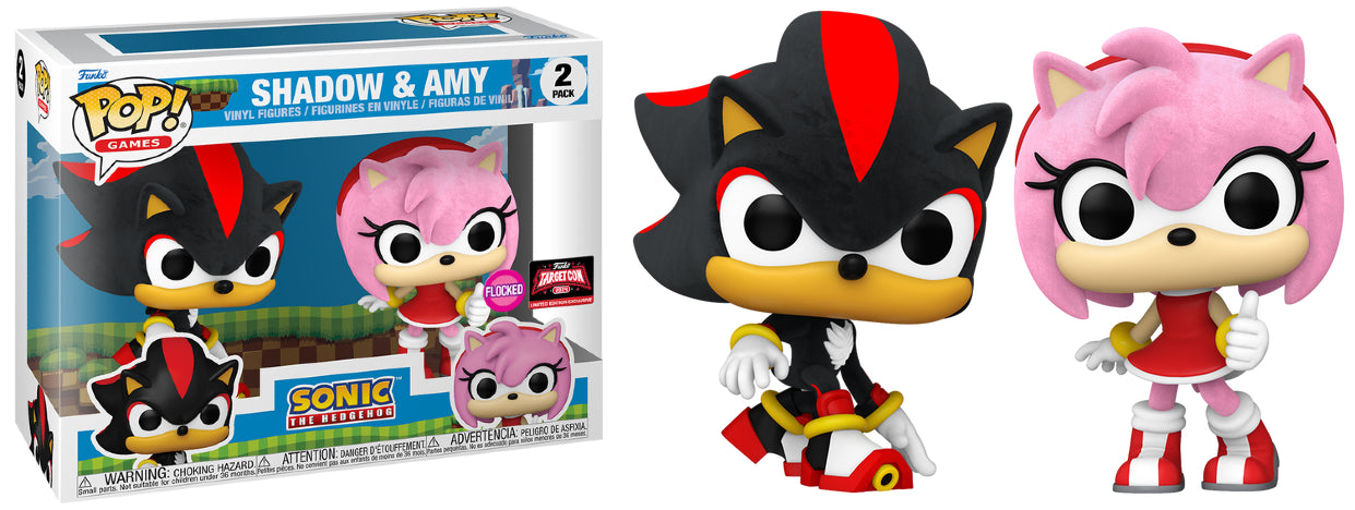 Funko POP! Games: Sonic the Hedgehog - Shadow & Amy (Flocked)(2024 TargetCon)(Damaged Box) [2-Pack]
