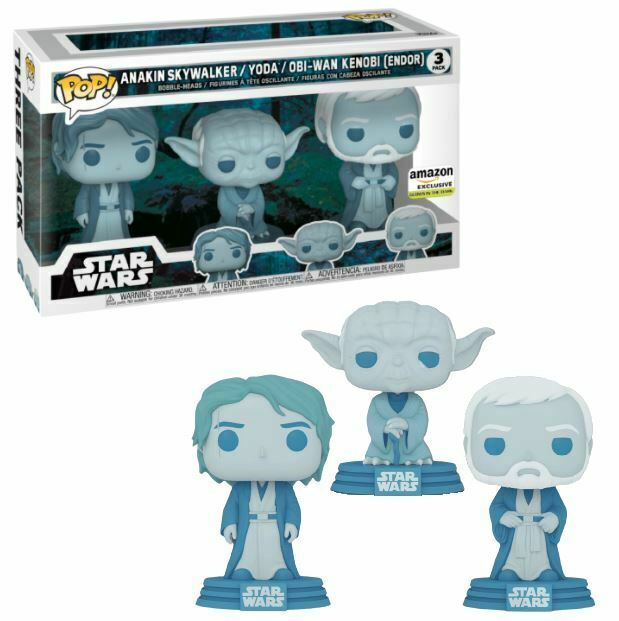 Funko POP! Star Wars: Anakin Skywalker/ Yoda/ Obi-Wan Kenobi [Endor] (GiTD)(Amazon)(Damaged Box) [3 Pack]