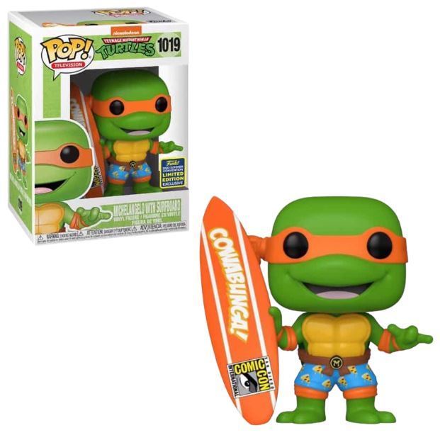 Funko POP! Television: Teenage Mutant Ninja Turtles - Michelangelo w/ Surfboard (2020 Summer Convention)(Damaged Box) #1019