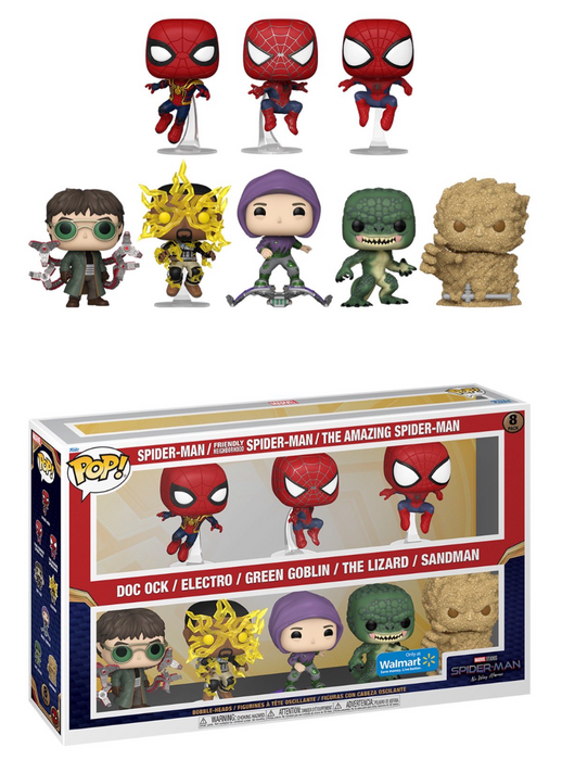 Funko POP! Spider-Man No Way Home:  Friendly Neighborhood Spider-Man / The Amazing Spider-Man / Doc Ock / Electro / Green Goblin / The Lizard / Sandman (Damaged Box)(Walmart)[8Pack]