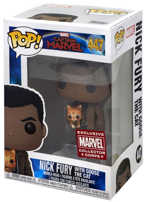 Funko POP! Marvel: Captain Marvel - Nick Fury With Goose The Cat (Collector Corps) #447